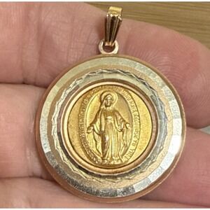 Vintage Miraculous Mary Silver & Gold Tone Religious Catholic Lg Light in Weight